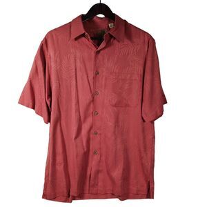 Caribbean Mens Sz M Burnt Orange Silk-Cotton Blend Button Up Short Sleeve Shirt